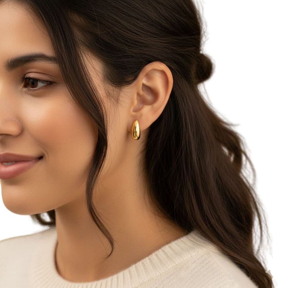 Brinco Minimalista Gota Metalizada Delicado Moderno Festa