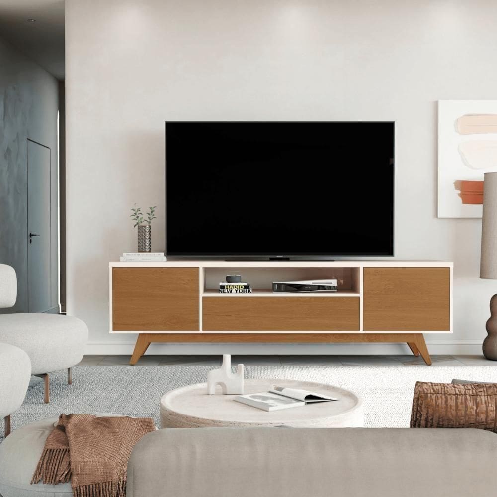 Rack Sala De Estar 2 Portas 1 Gaveta Berlim Off White Freijó Off White Freijó