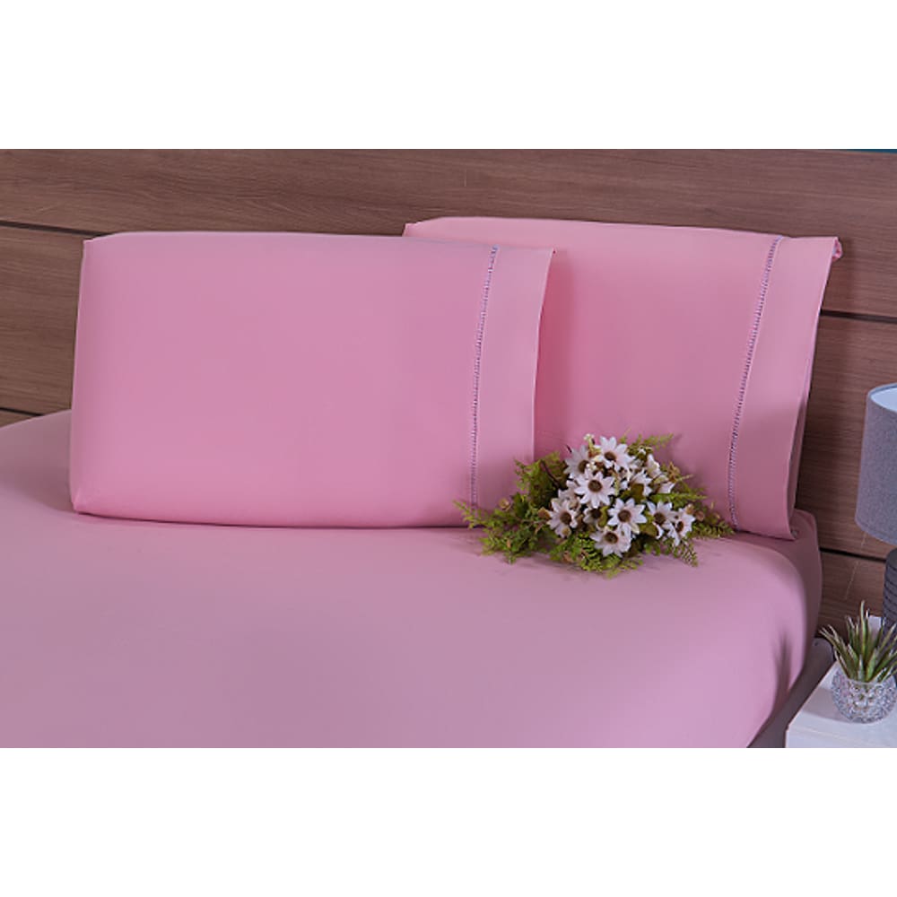 2 Fronhas King 50x90 100% Algodão 300 Fios Ponto Palito Rose