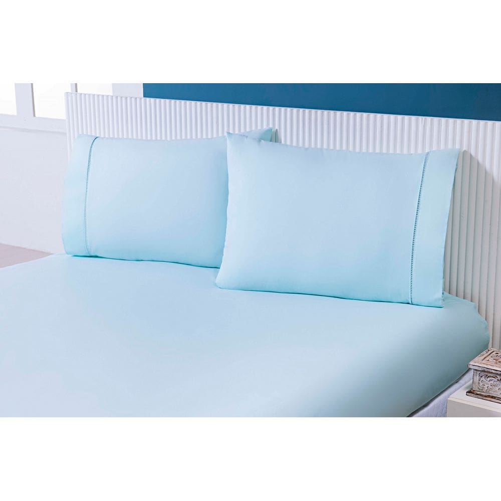 2 Fronhas King 70x90 100% Algodão 300 Fios Ponto Palito Verde-água