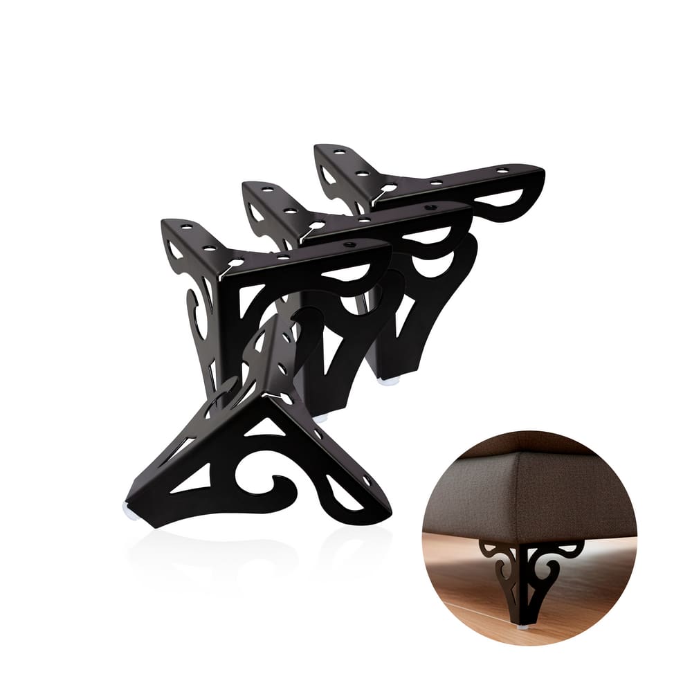 Kit 4 Pés de Aço Fixo Canto de 100mm Preto