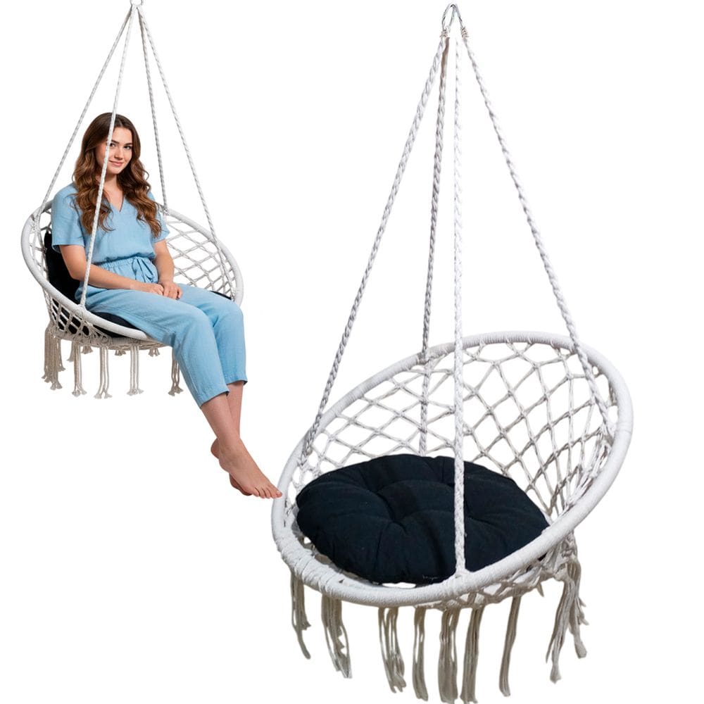 Rede Cadeira Balanço Suspensa Algodao Confortavel Varanda Jardim Quintal Area Lazer Casa Terraço Sacada