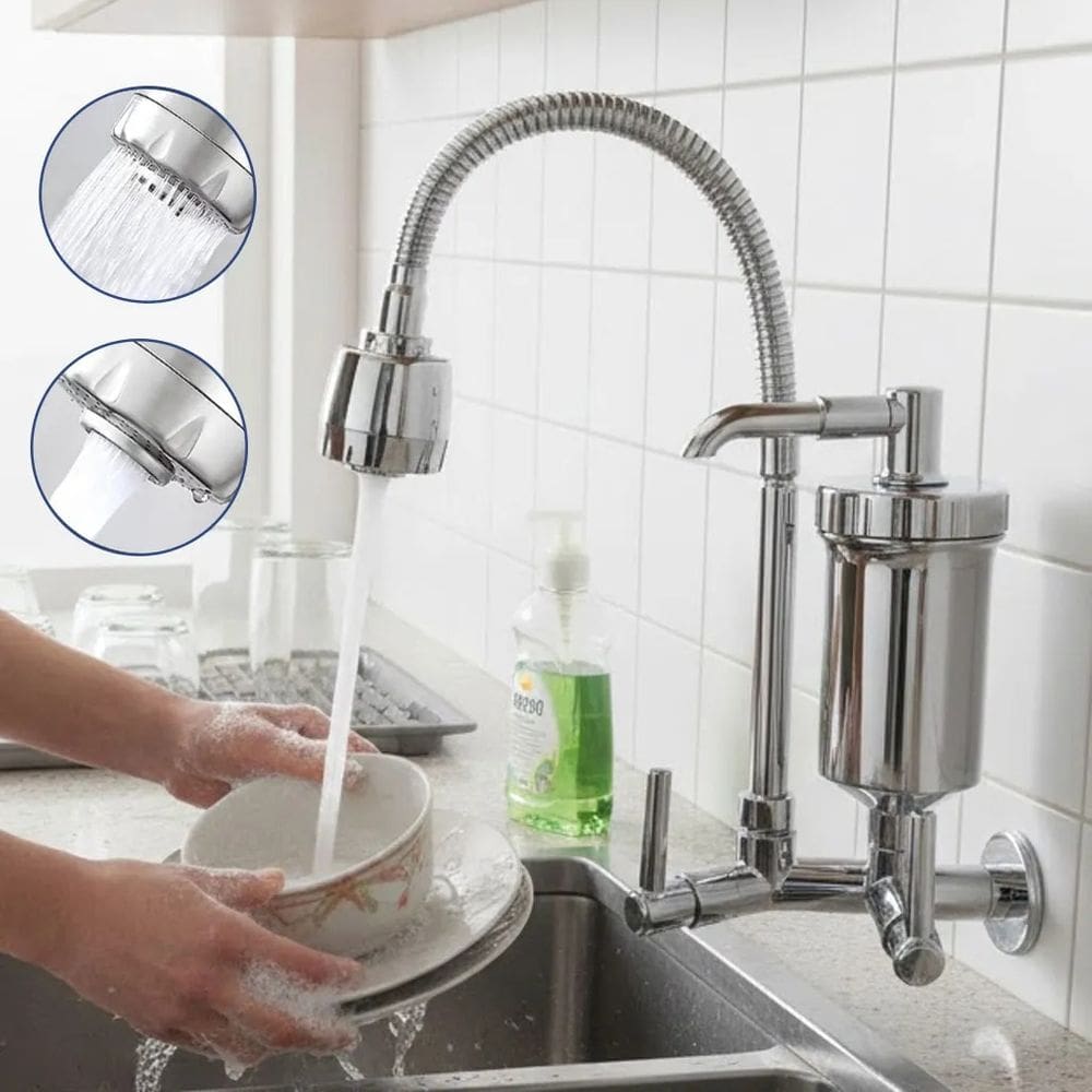 Torneira Com Filtro Gourmet Pia Cozinha Parede Luxo Dois Jatos em ABS