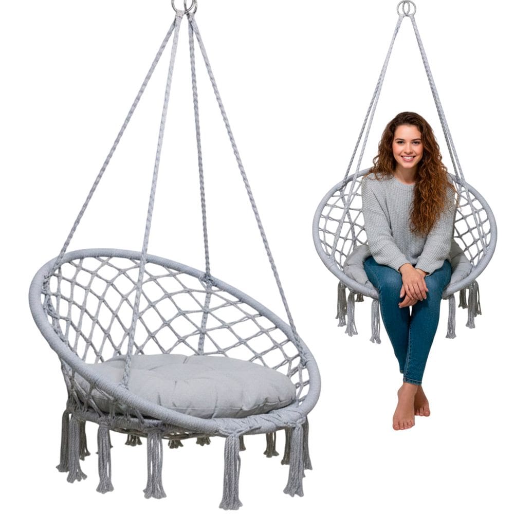 Rede Cadeira Balanço Suspensa Algodao Confortavel Teto Casa Varanda Jardim Quintal Area Lazer Terraço Sacada