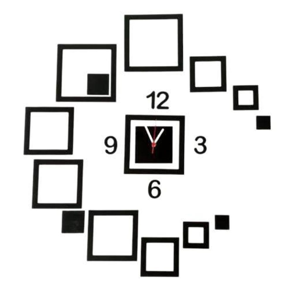 Relógio Preto Acrílico Quadrados Sala Quarto Escritório