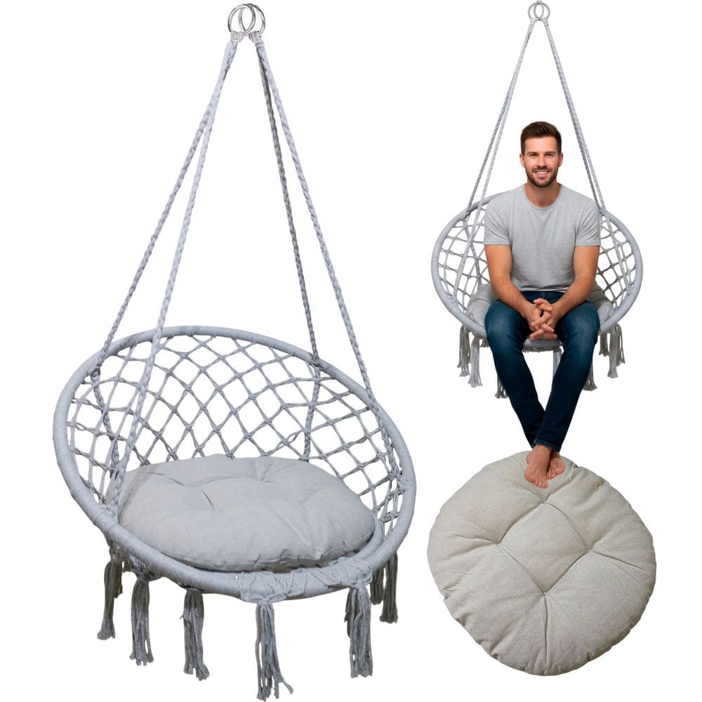 Rede Cadeira Balanço Suspensa Algodao Confortavel Teto Casa Varanda Jardim Quintal Terraço Area Lazer Externa Sacada