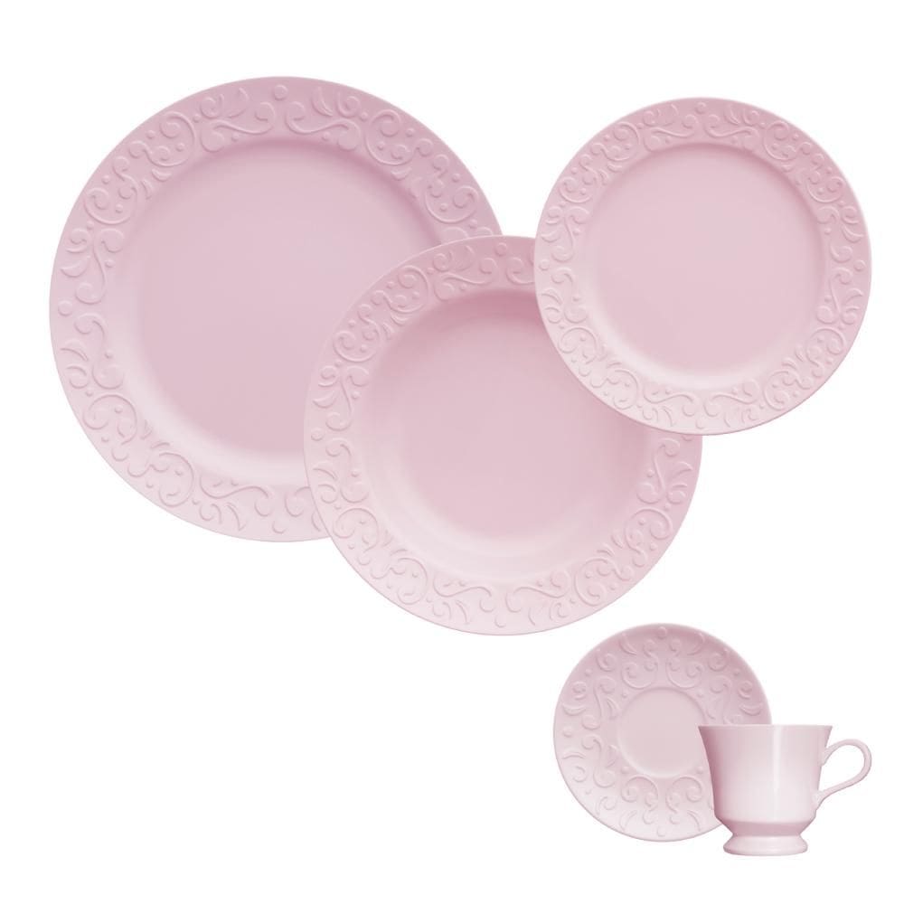 Jogo Jantar Chá 30 Peças Rosa Tassel Germer Porcelanas