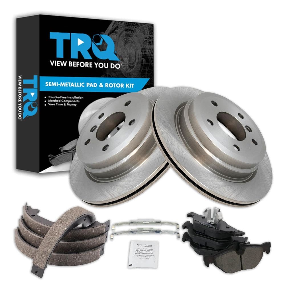 Kit de pastilhas de freio e rotor TRQ semimetálico traseiro BMW 328i 07-12