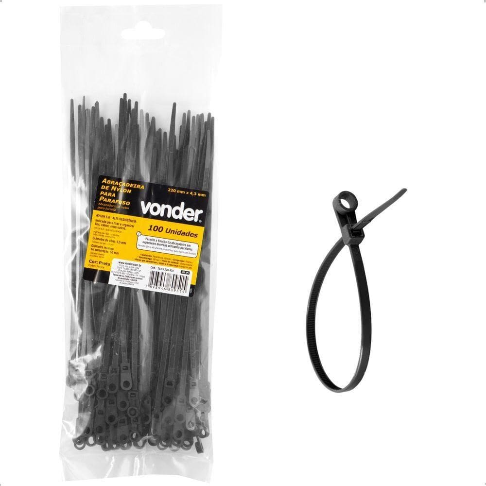 Abraçadeira Nylon Parafusos 220 X 4,3 Mm Preta Com 100 Peças Vonder