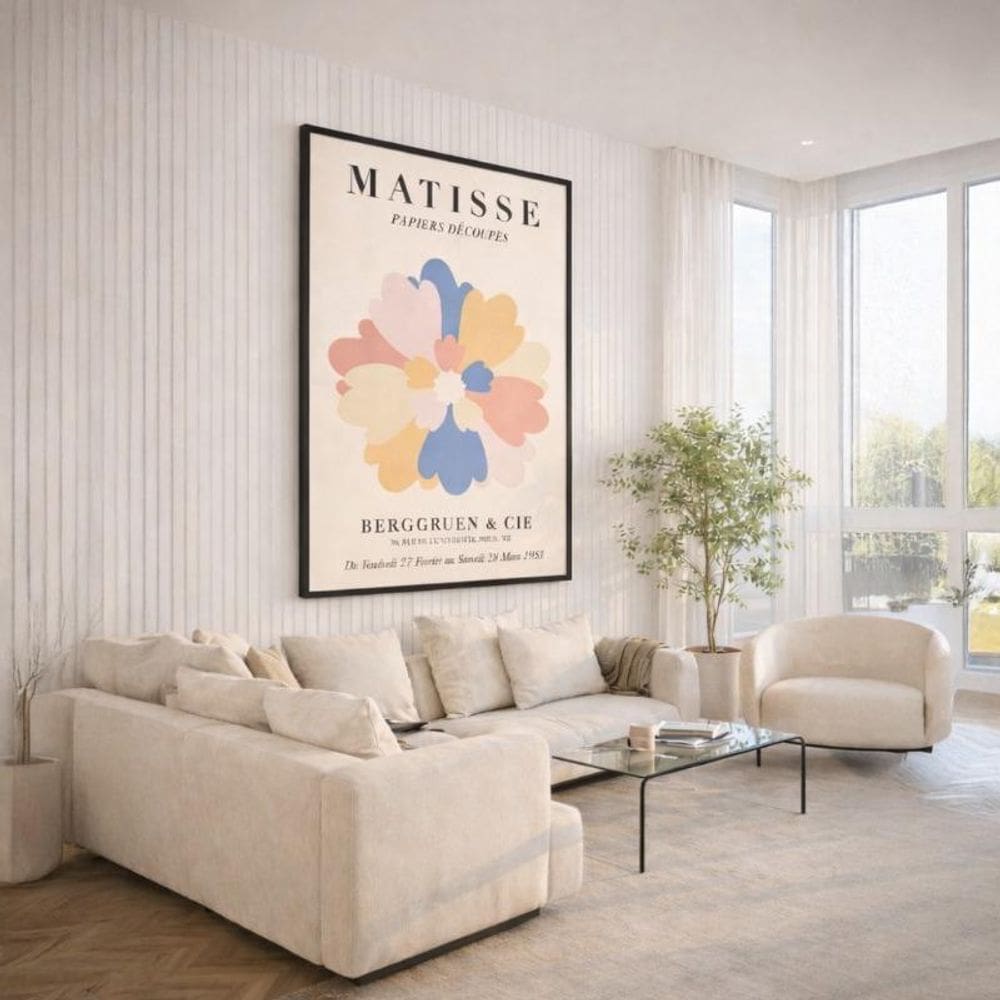 Quadro Canvas Matisse Papel Découp Flor 60X40Cm Mold Branca