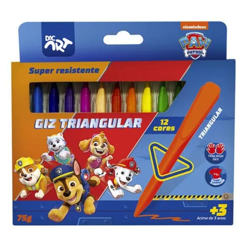 Giz Cera Triangular Patrulha Canina 12 Cores Escolar Dac