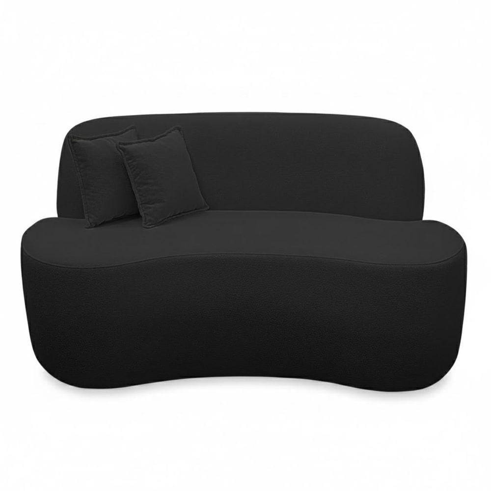 Sofá Ondulado Orgânico Pequeno 2 Lugares Sala Bouclé Bouclé Preto
