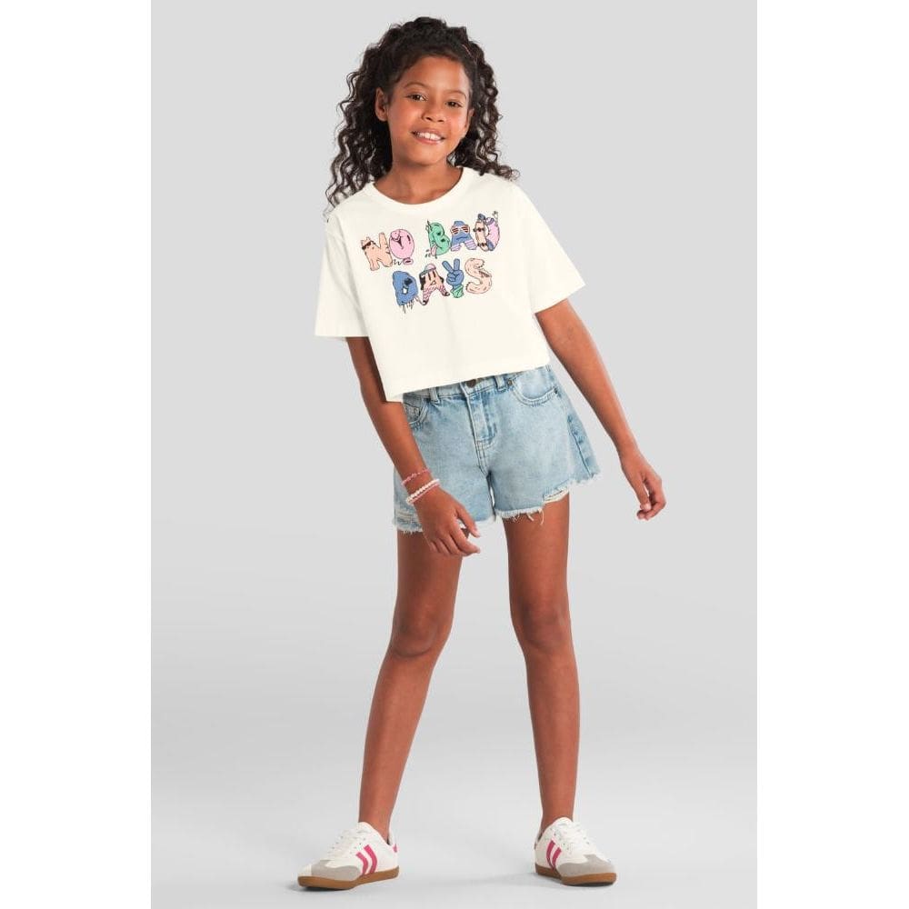 Blusa infantil menina cropped estampada Brandili