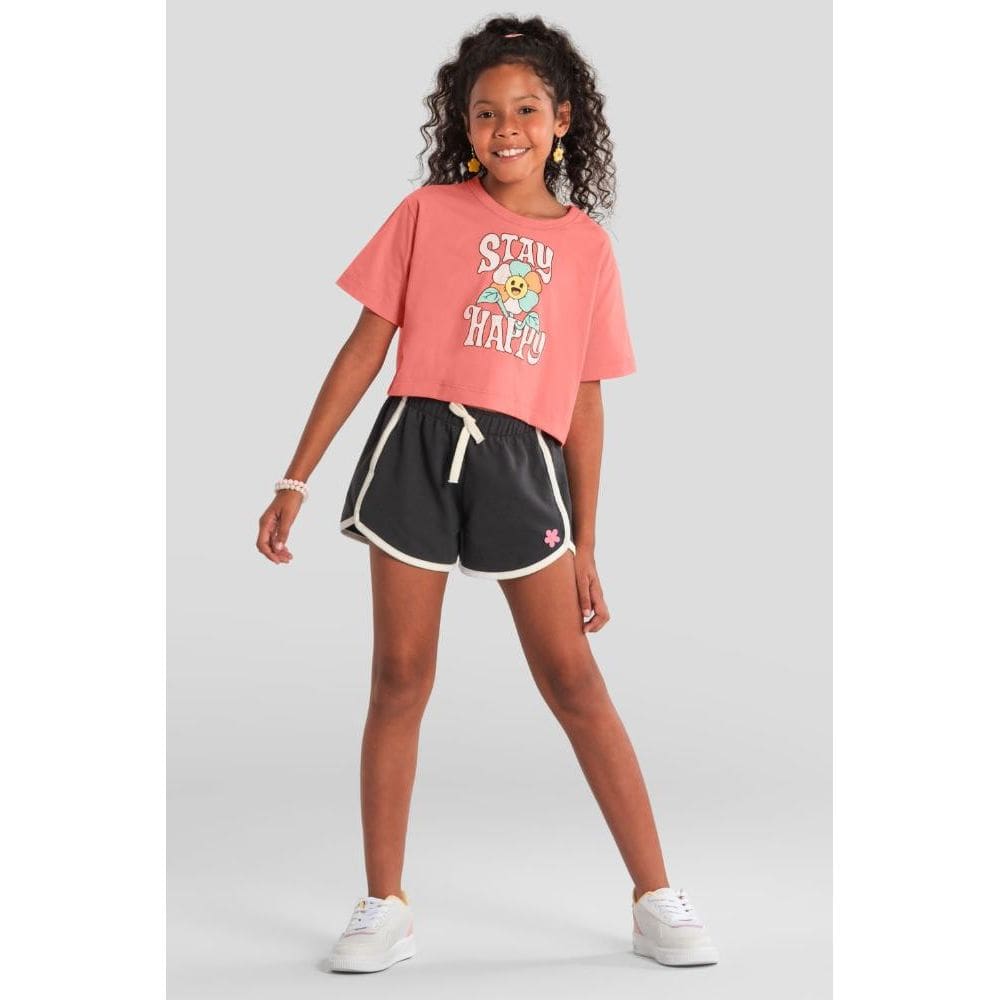 Blusa infantil menina cropped estampada Brandili