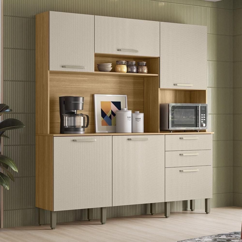 Armário De Cozinha Compacta Mdf 6 Portas Italia Plus - Freijó-soft