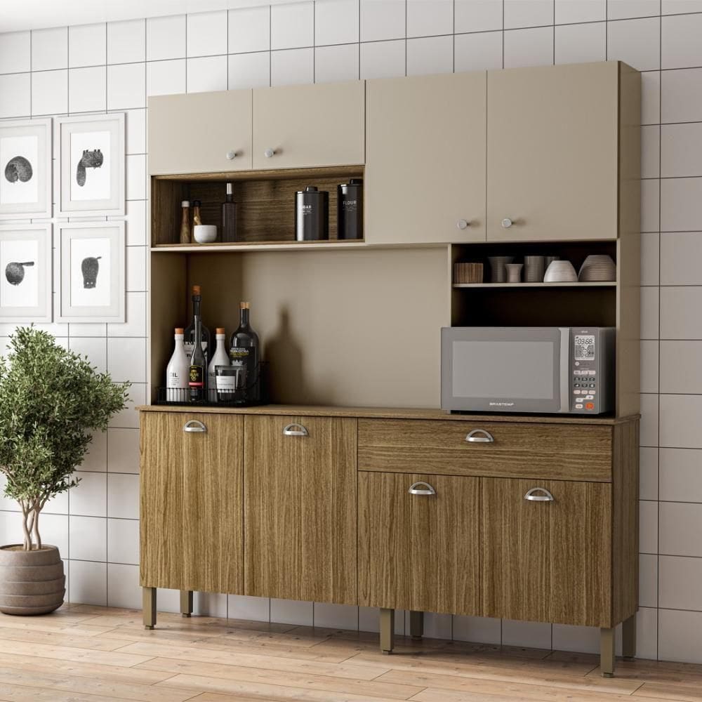 Armario De Cozinha Compacta 8 Portas 1 Gaveta Sydney - Freijó/vanilla