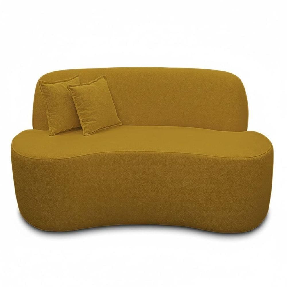 Sofá Ondulado Orgânico Pequeno 2 Lugares Sala Bouclé Bouclé Mostarda