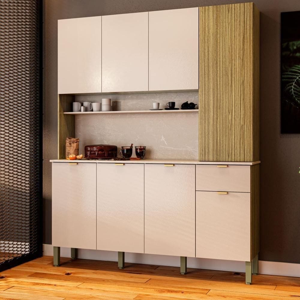 Armario De Cozinha Compacta 8 Portas 1 Gaveta York - Freijó/vanilla/riscatto Freijó