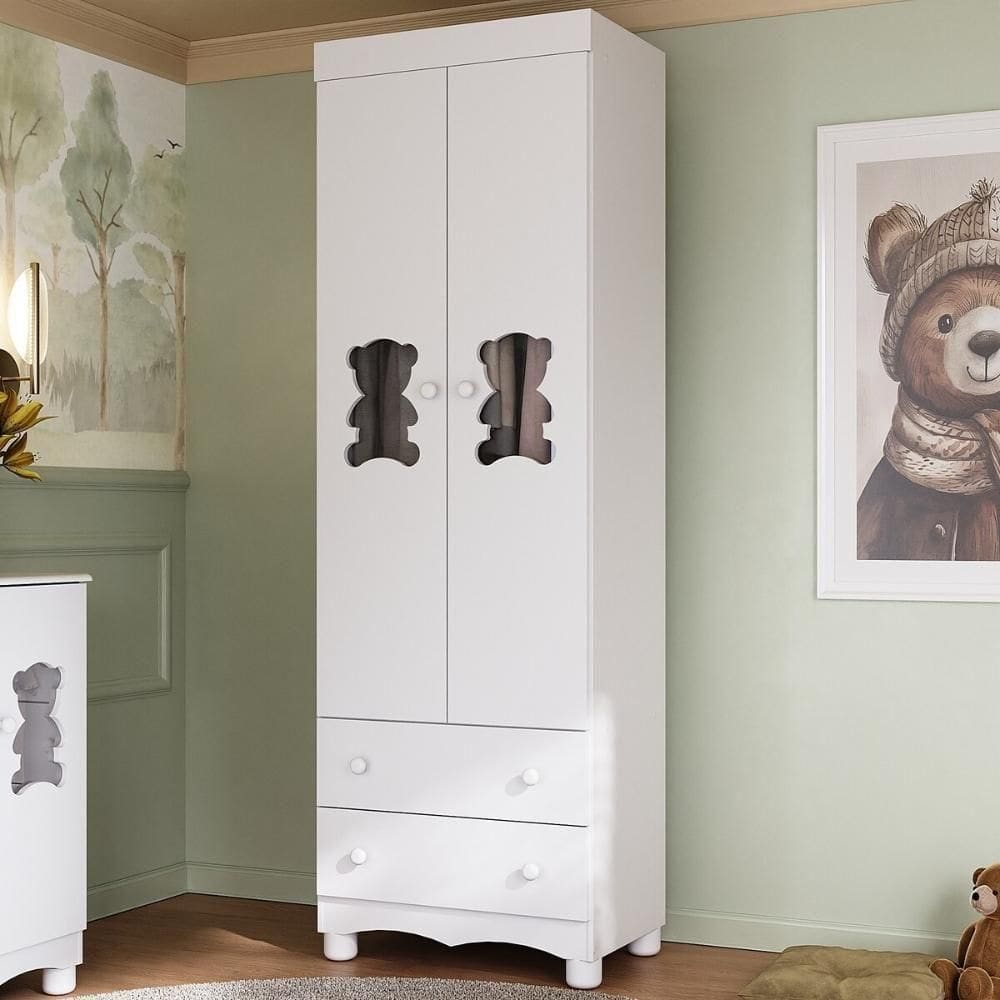 Guarda-roupa Infantil 62cm 2 Portas Com Vidro E 2 Gavetas Ternura Multimóveis Mp4476 Branco Branco