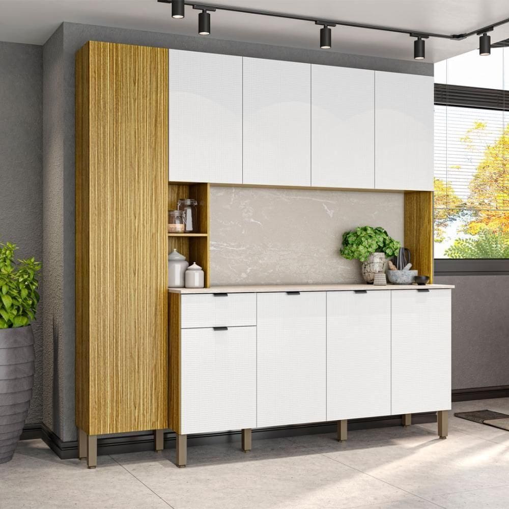 Armario De Cozinha Compacta 9 Portas 1 Gaveta Cairo - Freijó/artico/riscatto Freijó