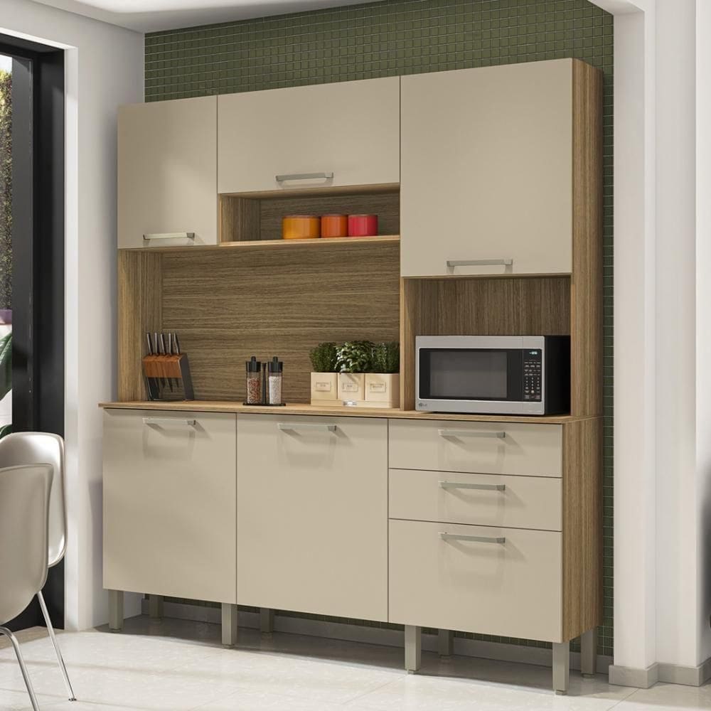 Armario De Cozinha Compacta 6 Portas 2 Gavetas Italia - Freijó/vanilla