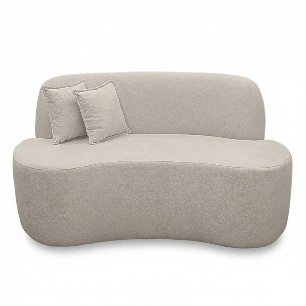 Sofá Ondulado Orgânico Pequeno 2 Lugares Sala Bouclé Bouclé Bege