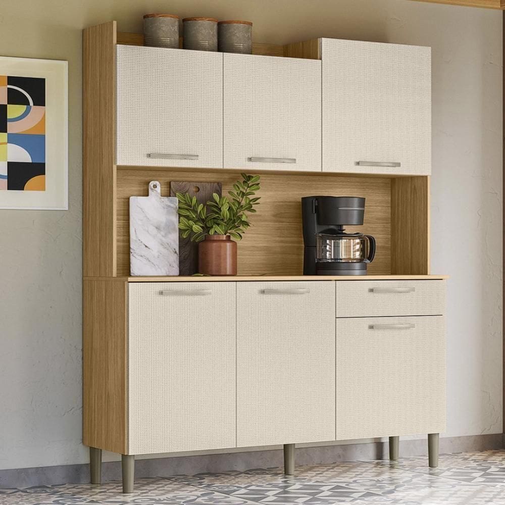Armário De Cozinha Compacta Mdf 6 Portas 1 Gaveta Berlin Plus - Freijó-soft