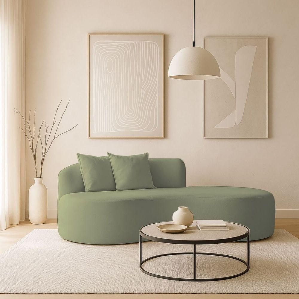 Sofá Feijão De Canto Curvado Elegante 2 Lugares Bouclé Cor:bouclé Verde