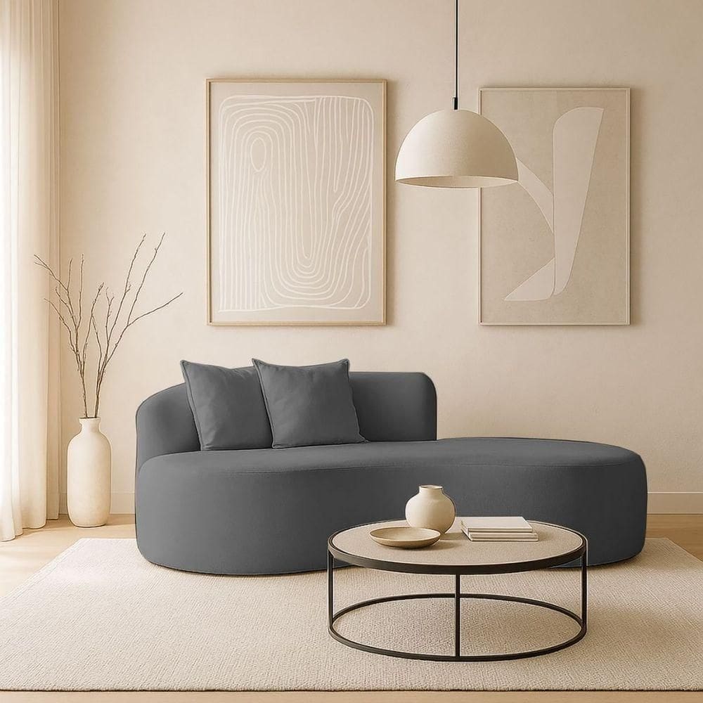 Sofá Confortável Orgânico Design Elegante Bouclé Cinza