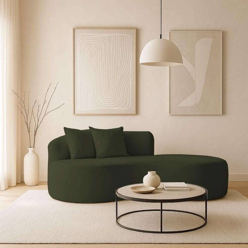 Sofá Design Robusto Elegante Curvo Bouclé Verde Musgo