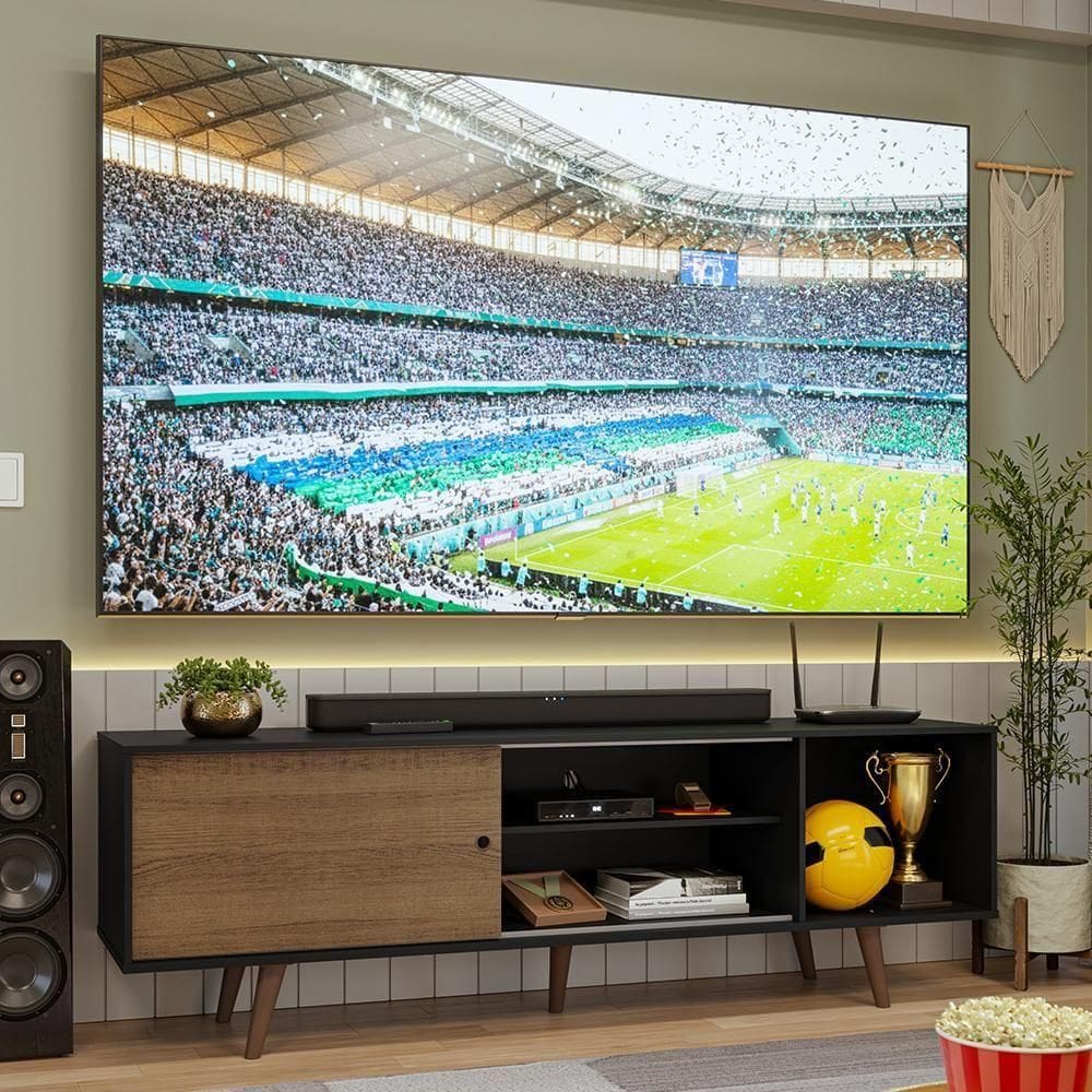 Rack Para Tv Até 80 Polegadas 160cm Preto/rustic Com Pés Rustic Torino Madesa Preto/rustic