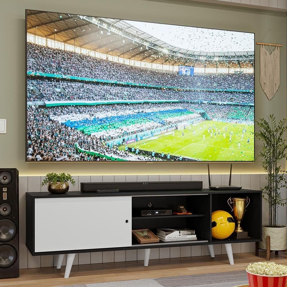 Rack Para Tv Até 80 Polegadas 160cm Com Pés Preto/branco Torino Madesa Preto/branco