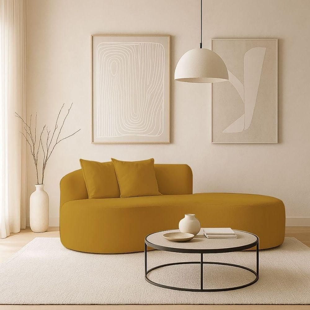 Sofá Design Robusto Elegante Curvo Bouclé Mostarda