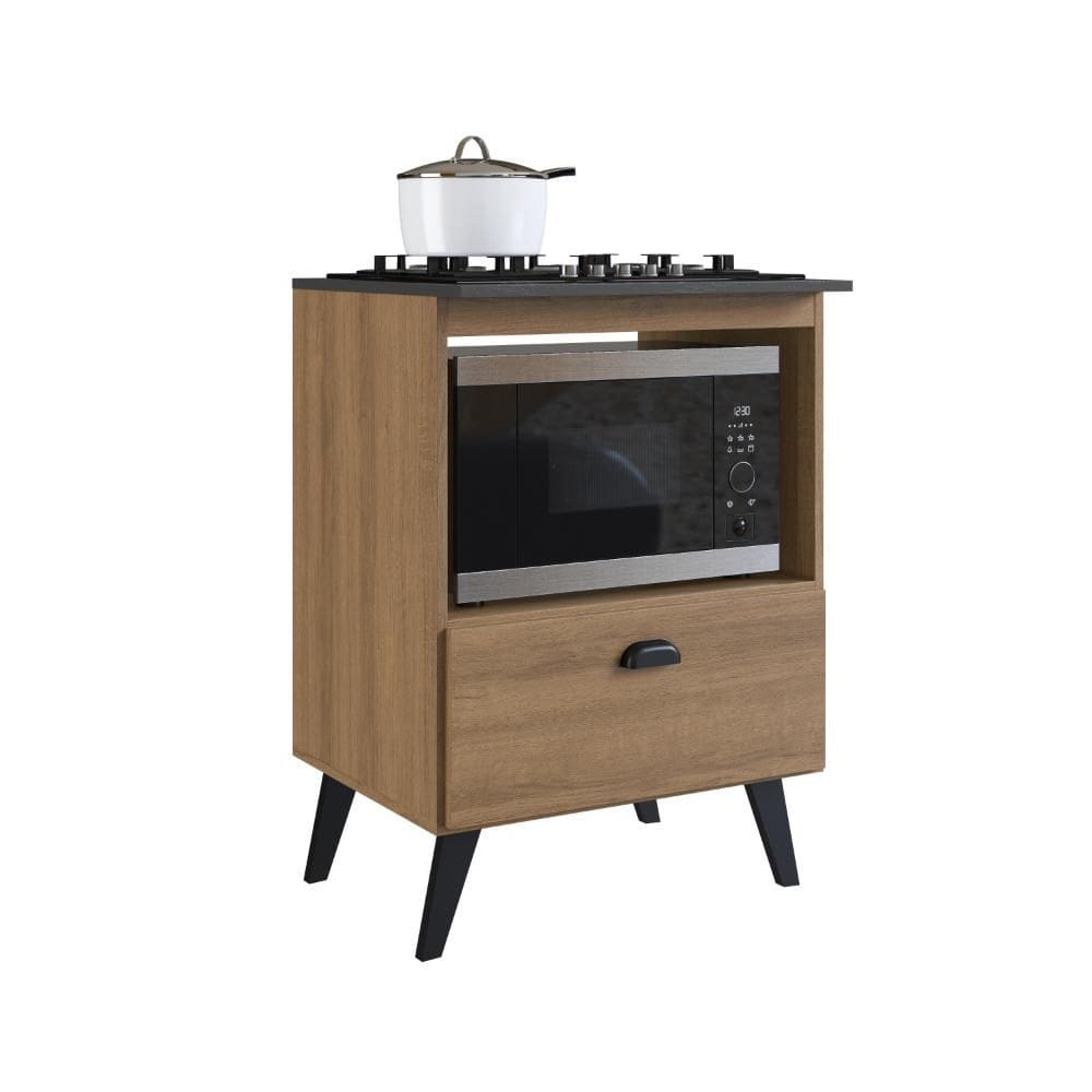 Balcão para Cooktop 4 Bocas 1 Porta Basculante e Espaço para Forno Bogotá Marrom - Art In Móveis