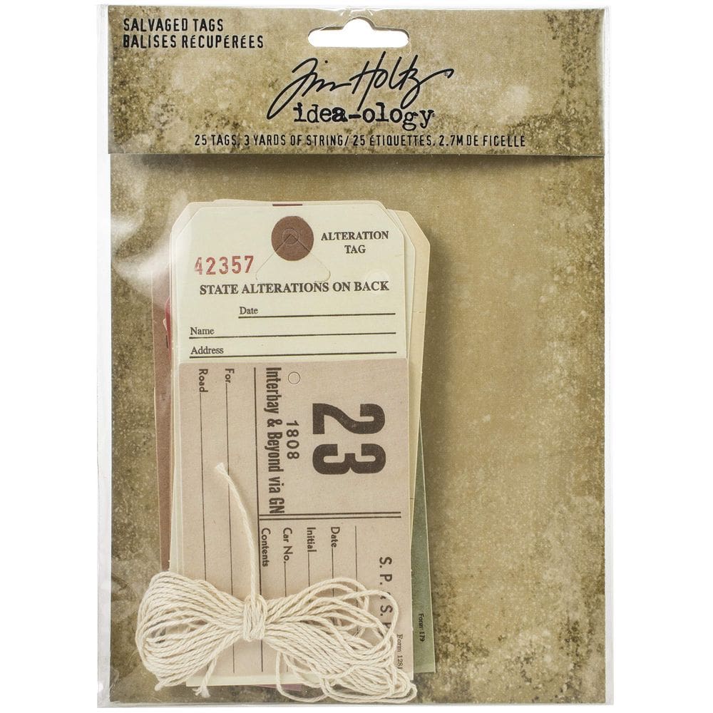Pacote de 25 etiquetas de scrapbooking Tim Holtz Salvaged