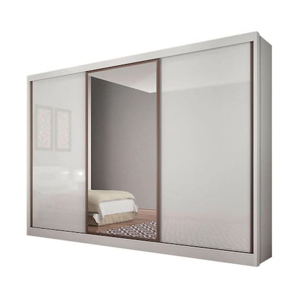 Guarda Roupa Casal com Espelho 3 Portas 8 Gavetas Spazzio Novo Horizonte Branco