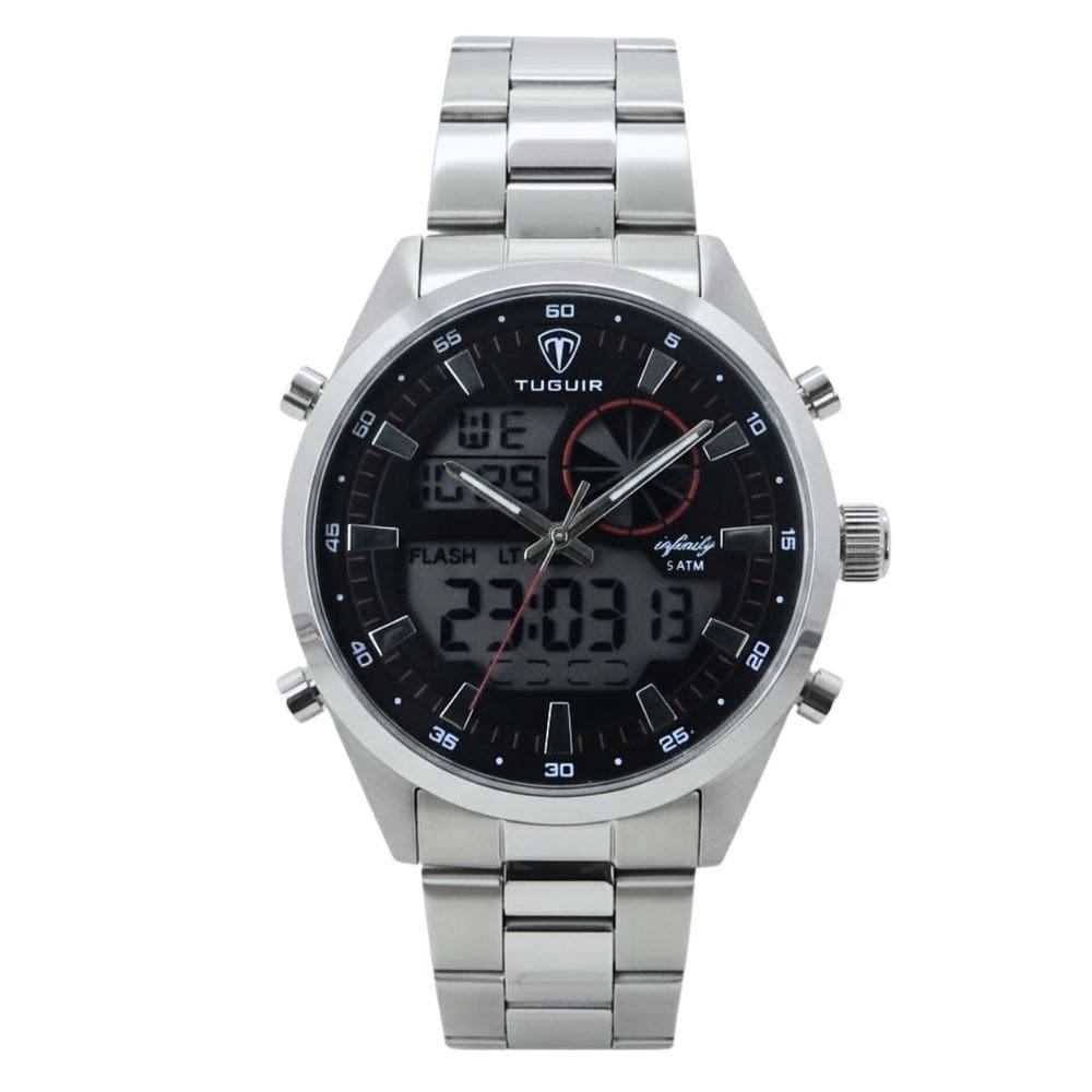 Relógio Masculino de Aço Tuguir AnaDigi Infinity GCS-1265 Prata e Preto