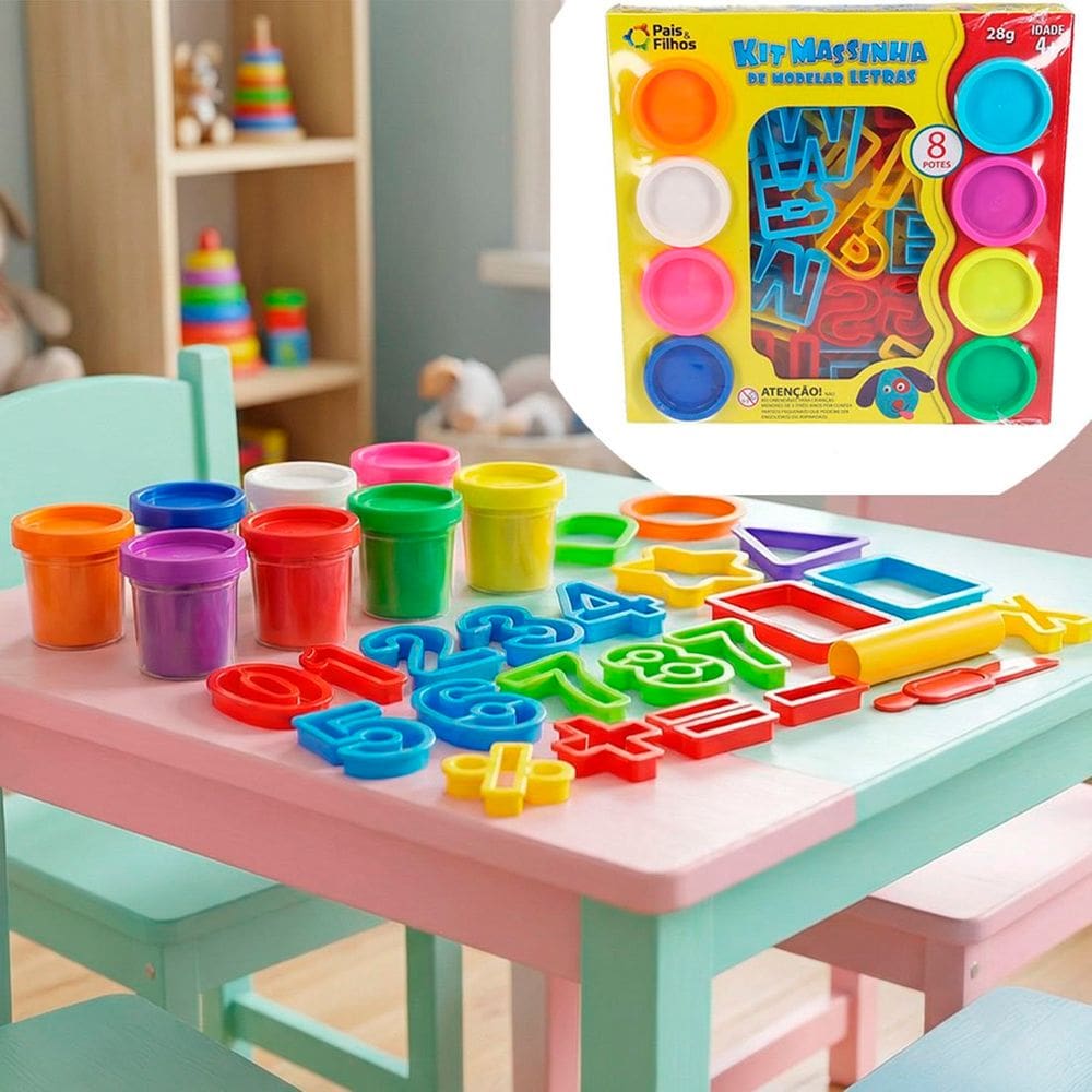 Massinha Modelar Letras Números Colorido Brinquedo Educativo