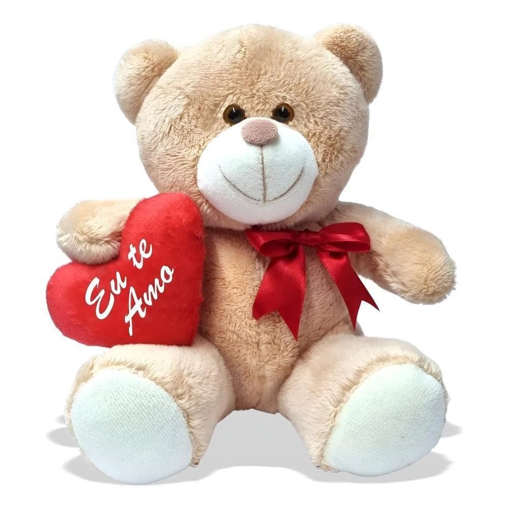 Ursinho Apaixonado 20Cm Coração `Eu Te Amo` - Doce De Leite
