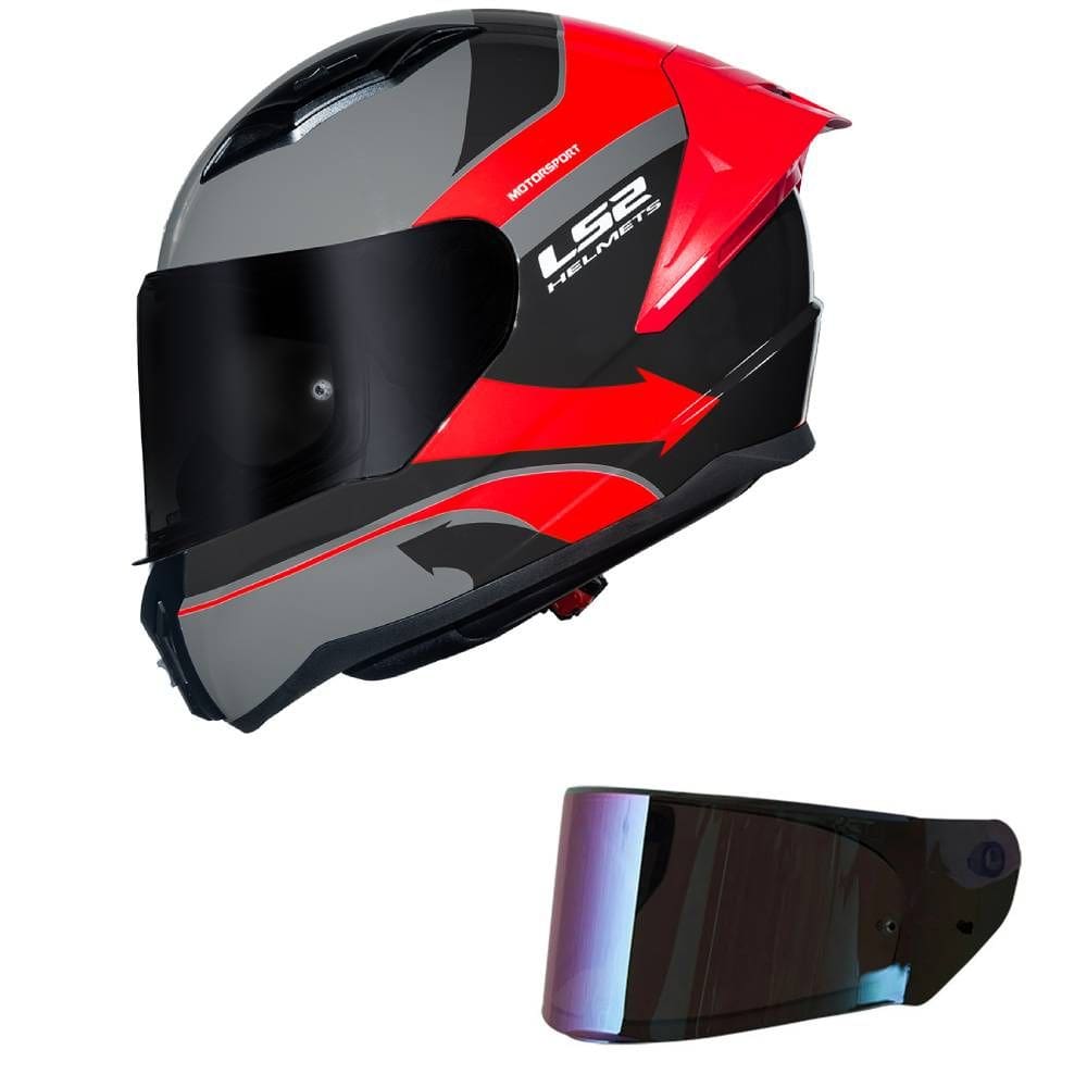 Capacete LS2 FF810 Vigo Vision Cinza e Vermelho Mais Viseira Camaleão