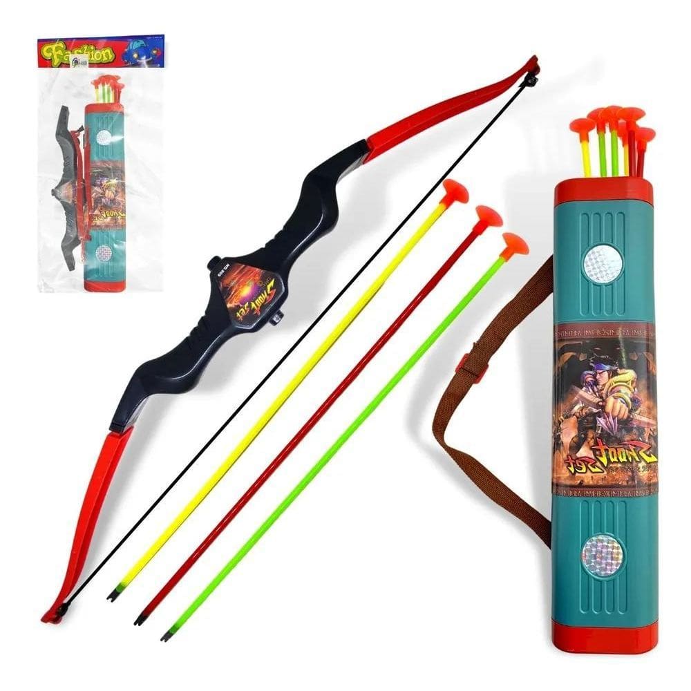 Arco Flecha Infantil Com Bolsa Aljava Lançador De Dardos