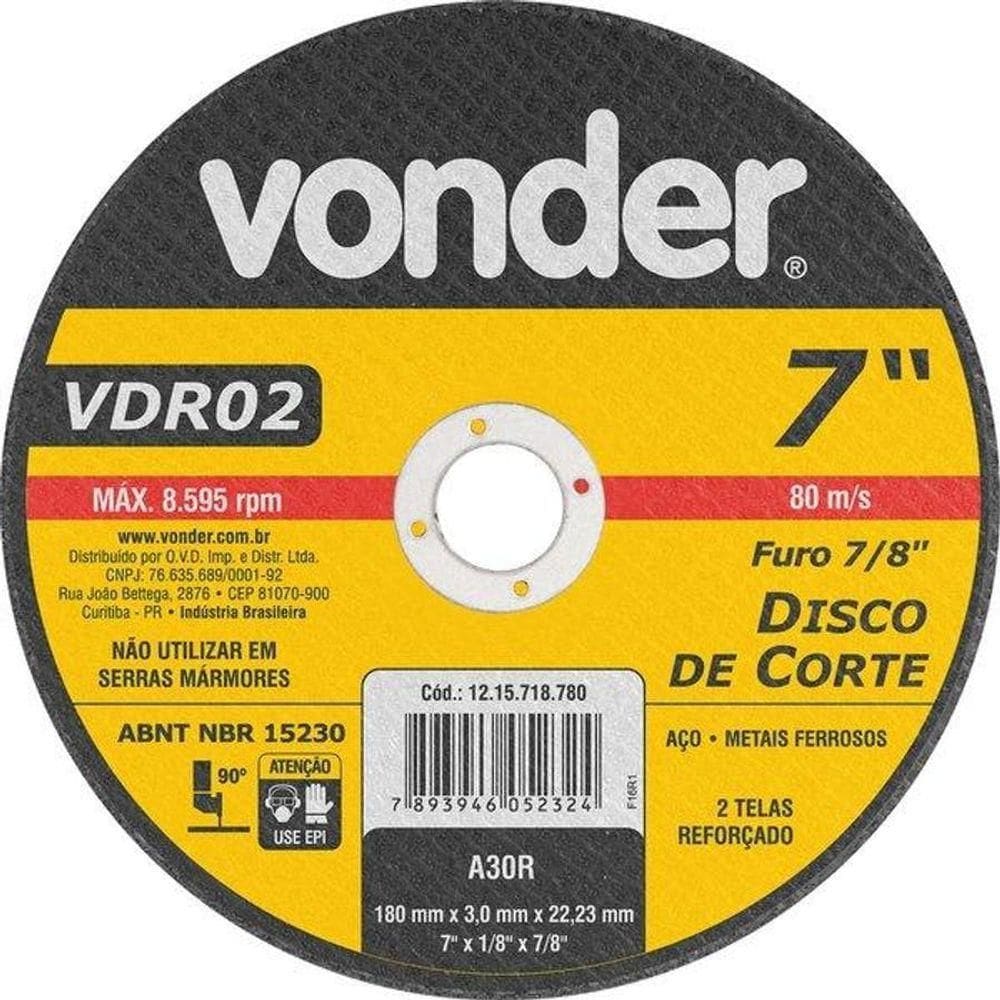 Disco De Corte Vdr02 180 X 22,23 X 3,2mm Para Aços/ Metais - Vonder