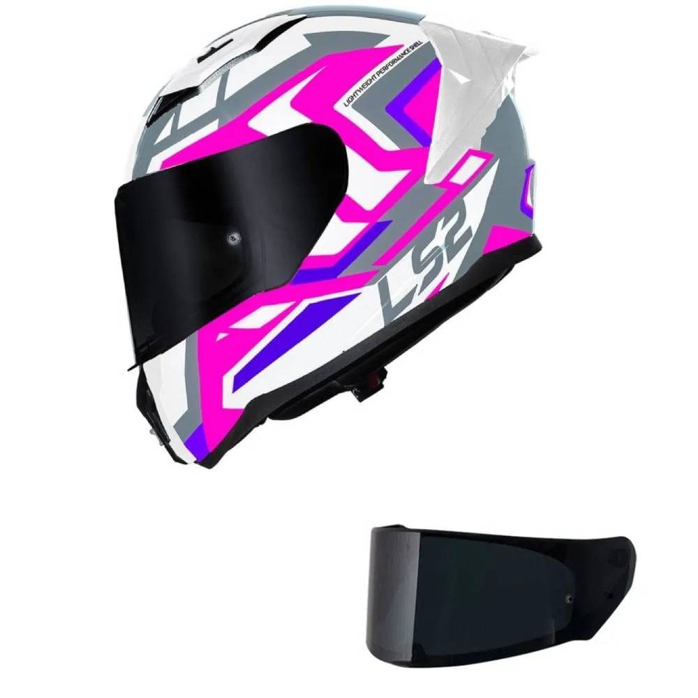 Capacete LS2 FF810 Vigo Spinn Branco Cinza e Rosa Mais Viseira Fumê