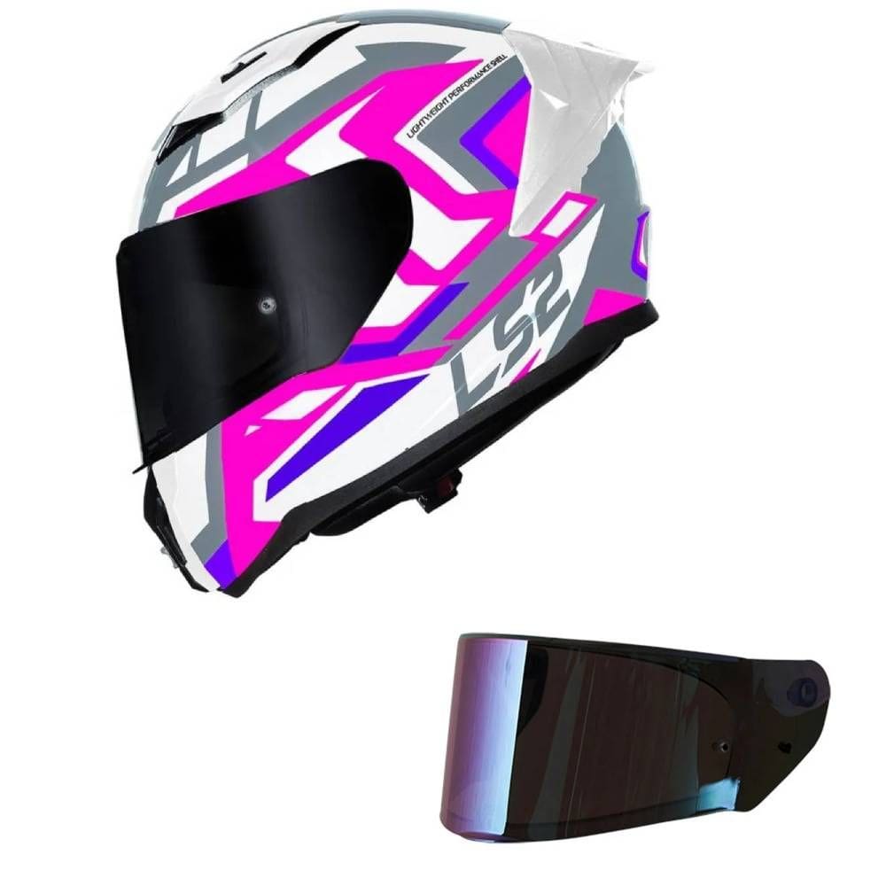 Capacete LS2 FF810 Vigo Spinn Branco Cinza e Rosa Mais Viseira Camaleão