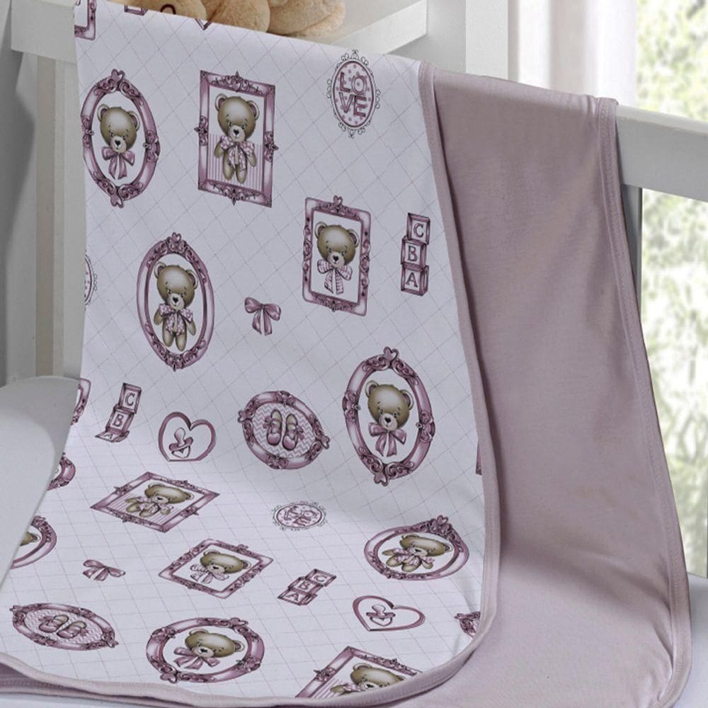 Cueiro Duplo Tecebem Baby Cristina Malha 100% Algodão Estampado Kinder 80cm X 90cm Rose
