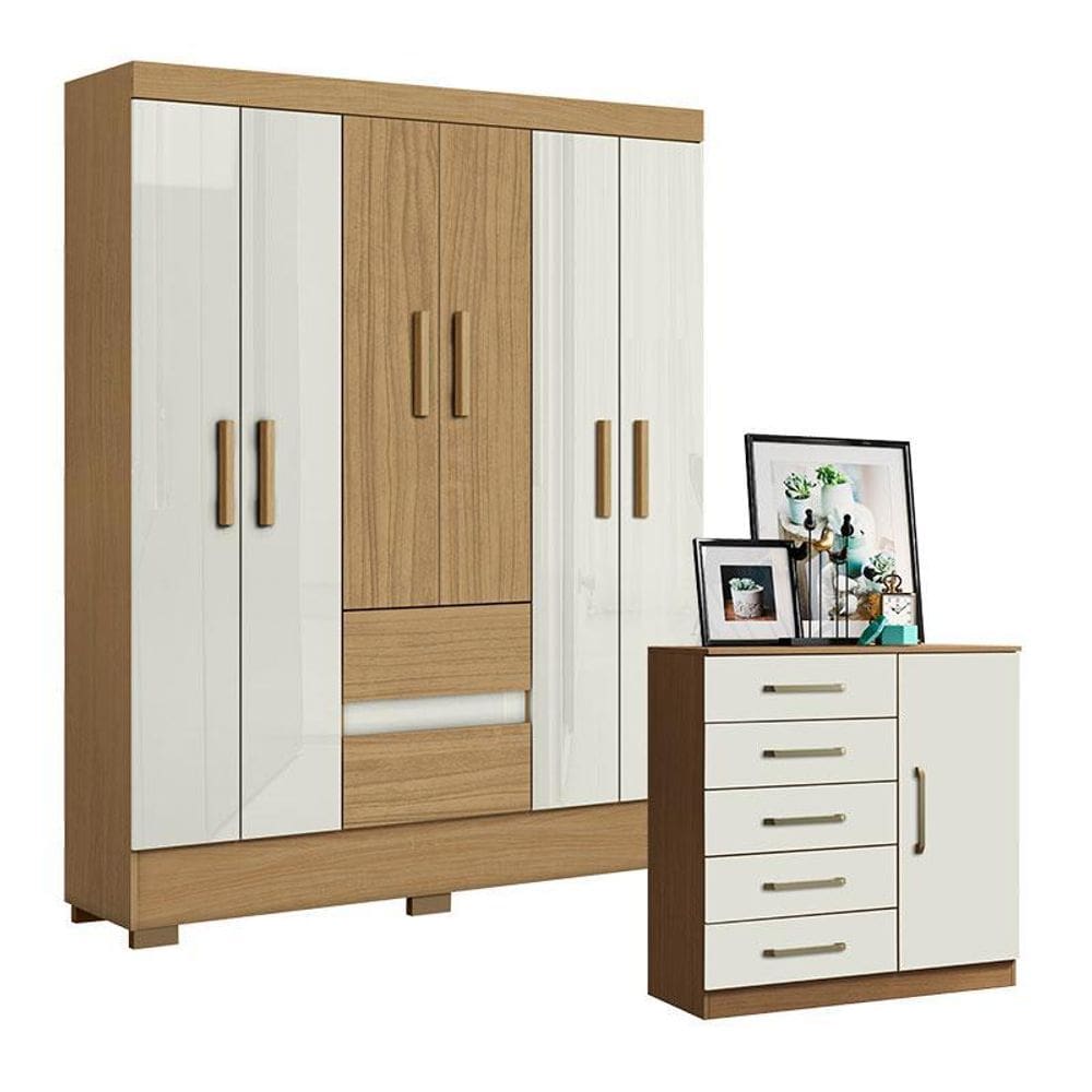 Cômoda Milão e Guarda Roupa Casal Coimbra 2005138 Atacama Off White - Aramóveis