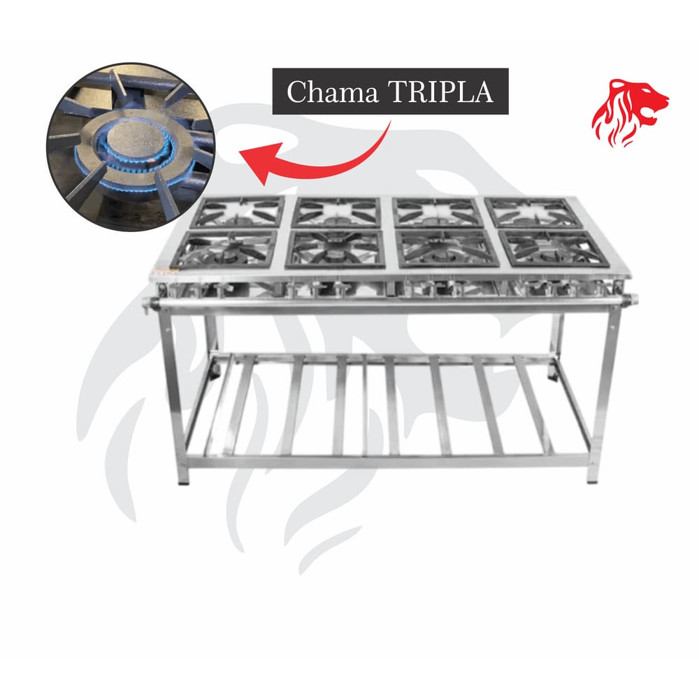 Fogão Industrial 8 Bocas Inox CHAMA TRIPLA (4) Leona