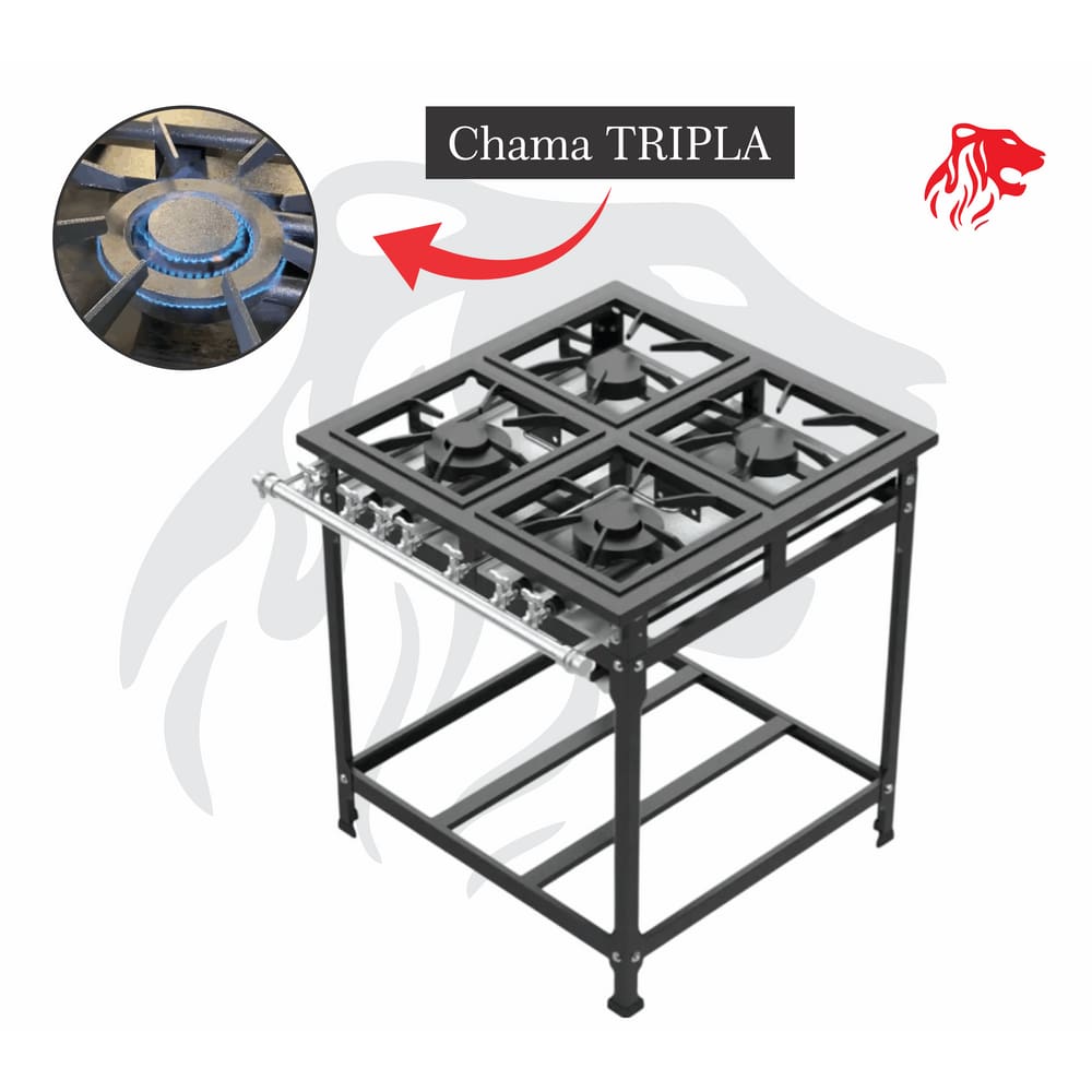 Fogão Industrial 4 Bocas Preto CHAMA TRIPLA (2) Leona