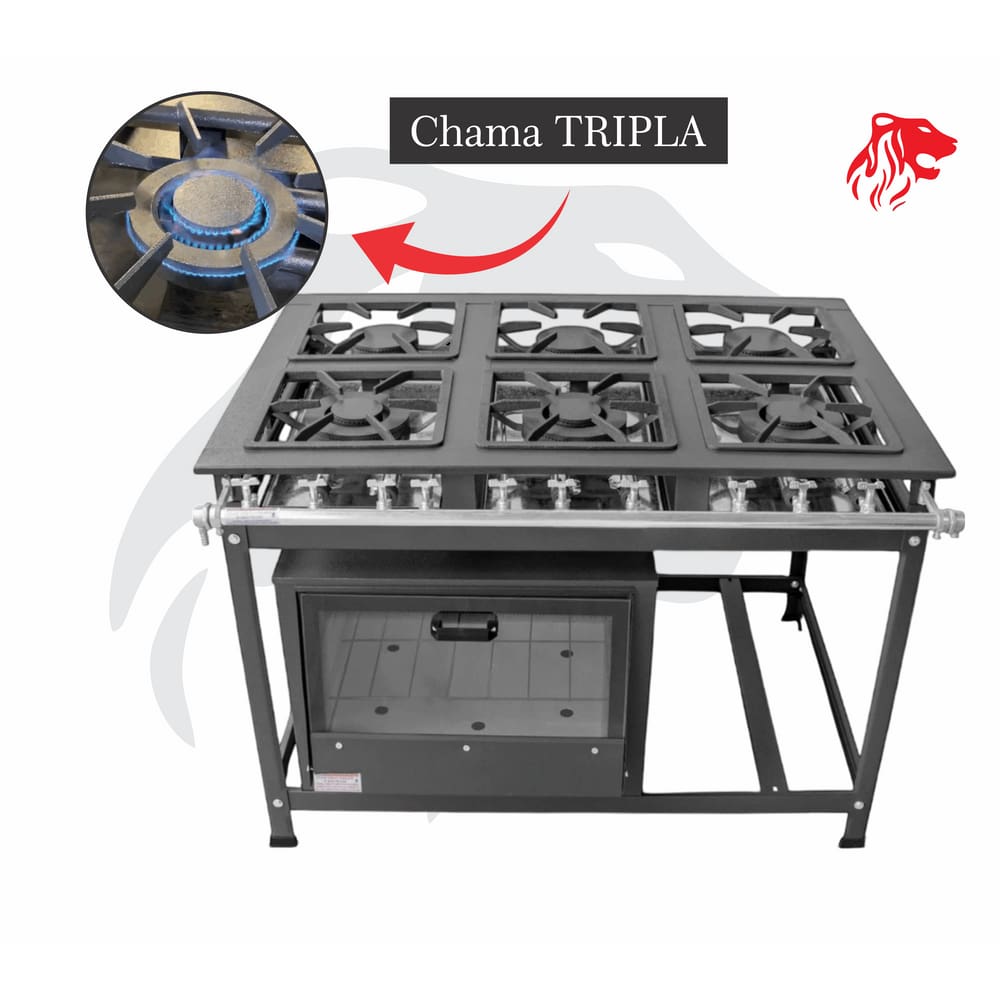 Fogão Industrial 6 Bocas QS/QD 40X40 P8 com Forno Leona