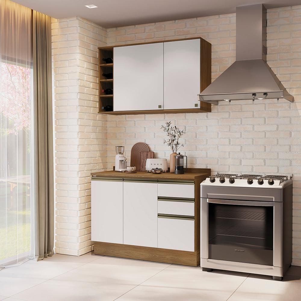 Armário De Cozinha Compacta Garrafeiro 100% Mdf 120cm Nogueira/branco Celeste Kappesberg